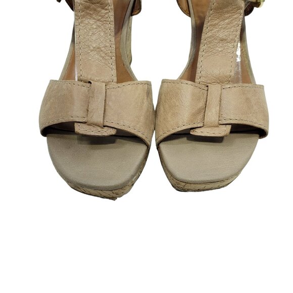 Franco Sarto Womens Beige Leather Cork Wedge Sandals 9.5 M Chestnut Brown/Tan - Picture 3 of 11